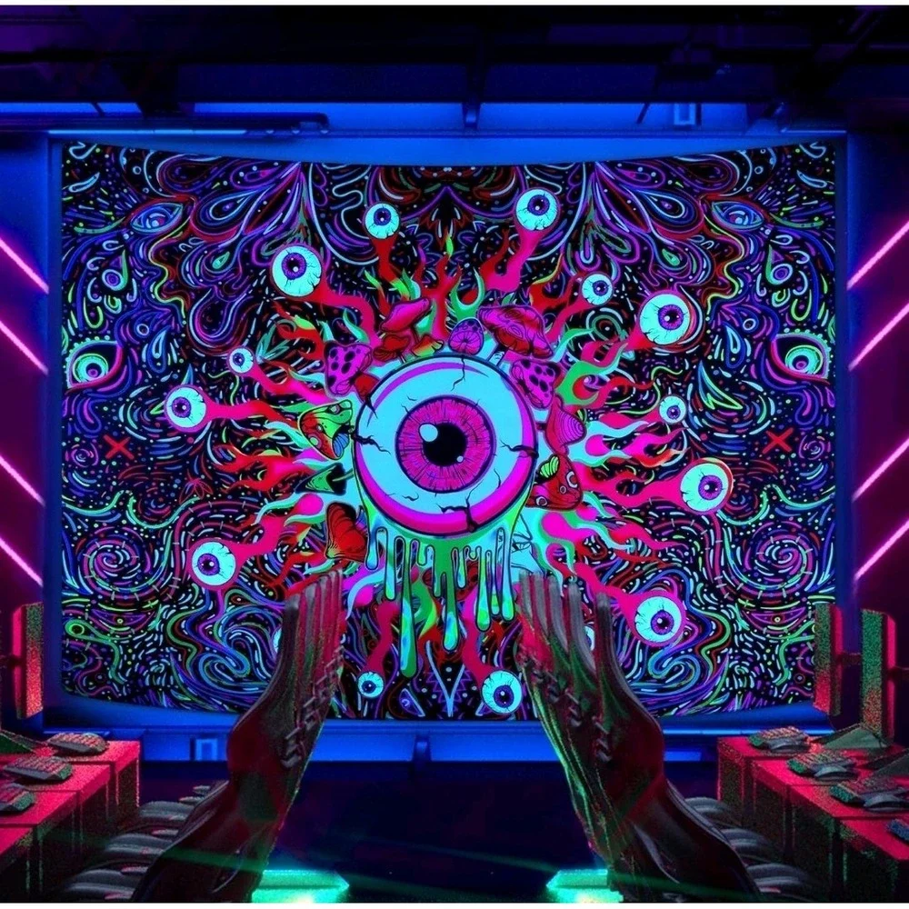 Blacklight Magical Eye Eyeballs Tapestry UV Reactive Abstract 51